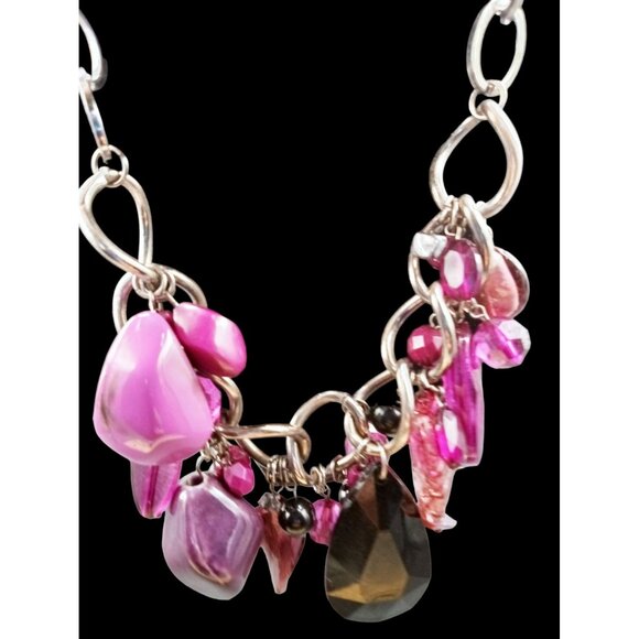 Chunky Statement Necklace Pink Purple Beads Charm Bib Jewelry Y2K Barbiecore - Picture 14 of 15